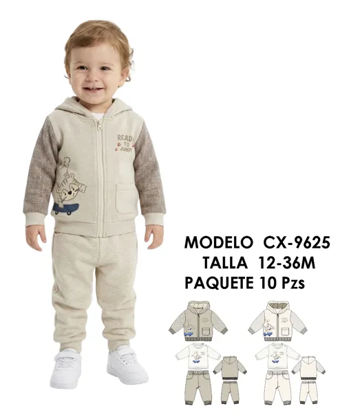 Conjunto de 2 piezas con sudadera tejida con capucha y pantalón estampado para niño