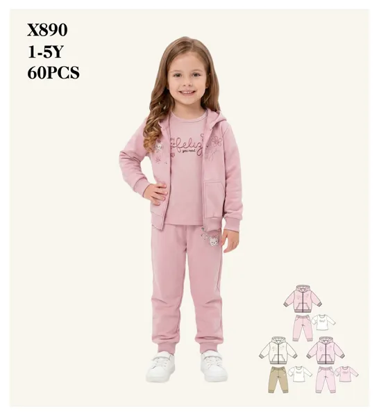 Conjunto de 3 piezas con chamarra con capucha, playera y pantalón para niña