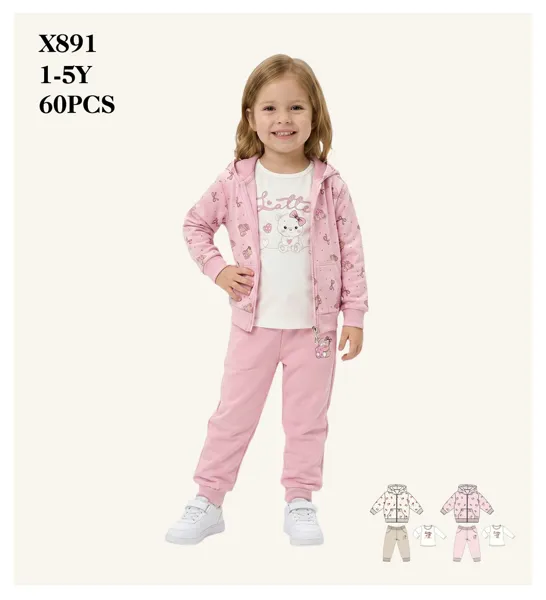 Conjunto de 3 piezas con sudadera con capucha, playera y pants para niña