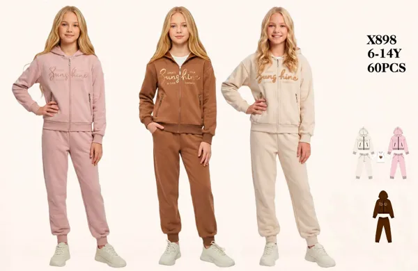 Conjunto deportivo de 2 piezas con capucha, jogger y estampado Sunshine para niña