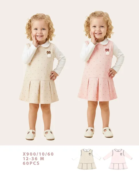 Conjunto de 2 piezas con vestido tipo jumper y blusa de cuello para niña