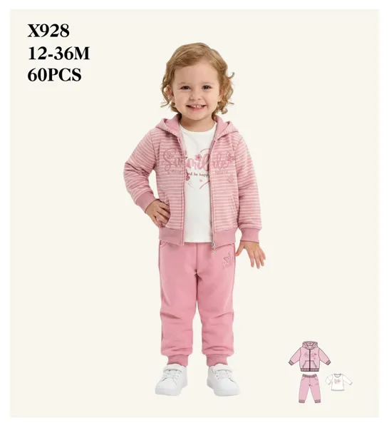 Conjunto de 3 piezas con chamarra rayada de capucha y estampado Smile para niña
