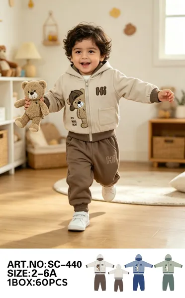 Conjunto de 2 piezas con chamarra bordada de osito y pantalón para niño