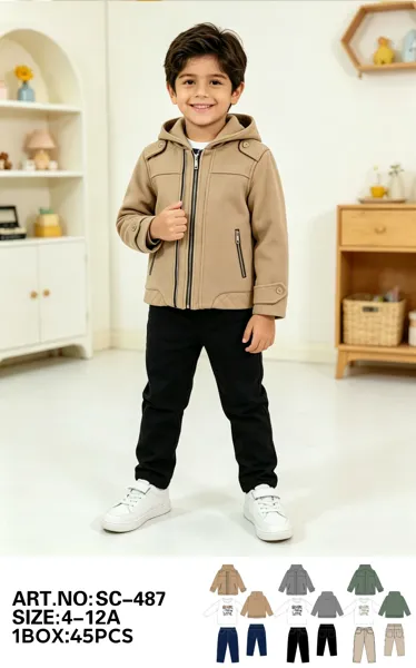 Conjunto de 3 piezas con chamarra de lana con capucha, playera y pantalón para niño