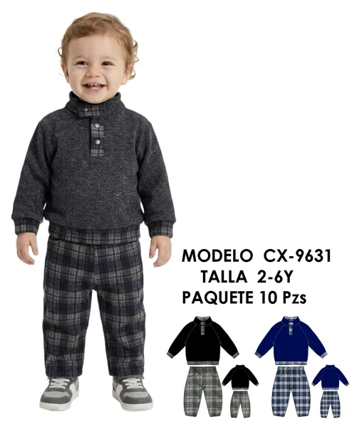 Conjunto de 2 piezas con suéter de cuello alto y pantalón a cuadros para niño