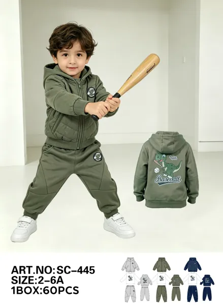 Conjunto de 2 piezas con capucha, estampado de dinosaurio beisbol y pantalón jogger para niño