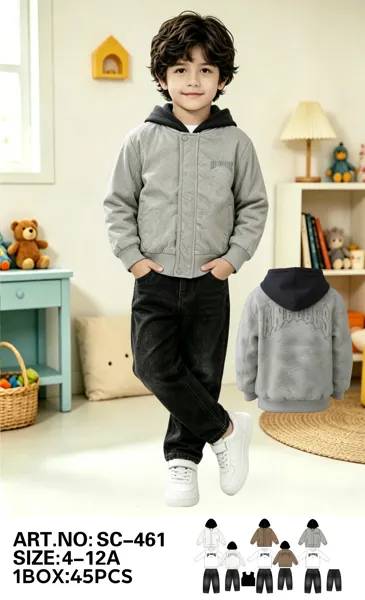 Conjunto de 3 piezas con chamarra afelpada de capucha, sudadera y jeans para niño