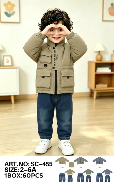 Conjunto de 3 piezas con chamarra acolchada utility, playera y jeans para niño