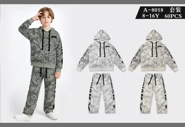 Conjunto deportivo de 2 piezas con capucha y estampado de camuflaje para niño