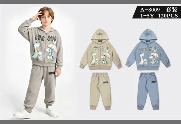 Conjunto de 2 piezas con capucha, chamarra con cierre y jogger con estampado de dinosaurio para niño