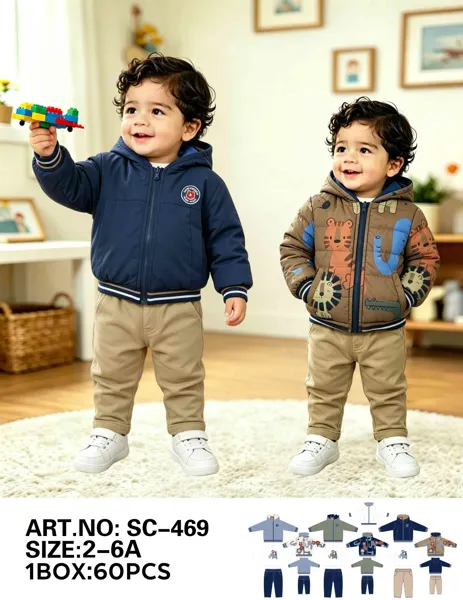 Conjunto de 3 piezas con chamarra acolchada con capucha, playera y pantalón para niño