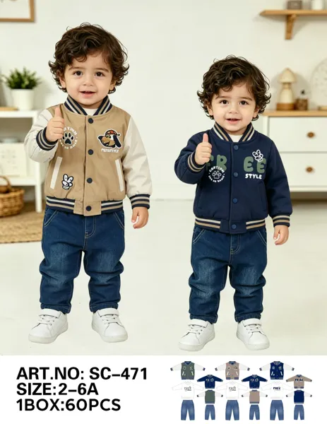 Conjunto de chamarra tipo béisbol y jeans estilo urbano para niño