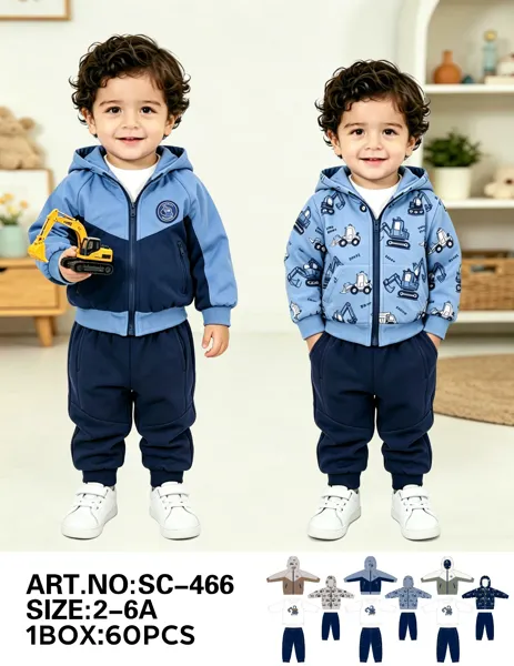 Conjunto de 2 piezas con capucha y estampado de excavadoras con jogger para niño