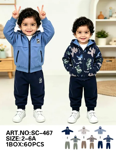 Conjunto de 3 piezas con chamarra con capucha, playera y jogger con estampado de dinosaurios para niño