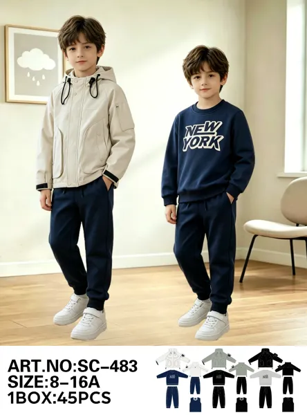 Conjunto de 3 piezas con chamarra con capucha, sudadera y pantalón jogger para niño
