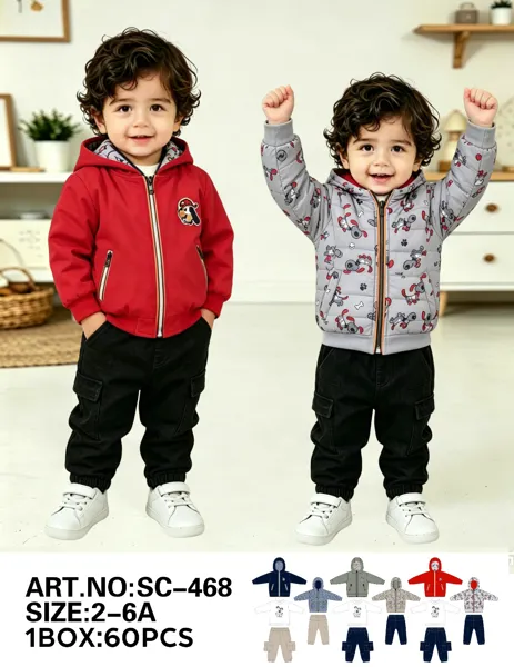 Conjunto de 3 piezas con chamarra con capucha, playera y pantalón cargo con parche de perrito para niño