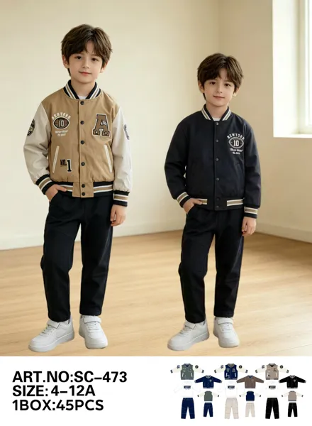 Conjunto de 3 piezas con chaqueta universitaria estilo béisbol, playera y pantalón para niño