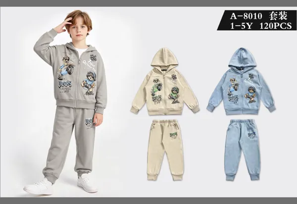 Conjunto de 2 piezas con capucha, chamarra con cierre y jogger con estampado de osito para niño