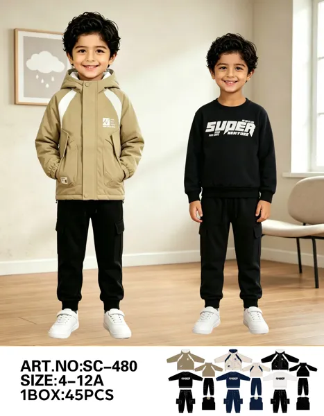 Conjunto de 3 piezas con chamarra con capucha, sudadera y pantalón jogger cargo para niño