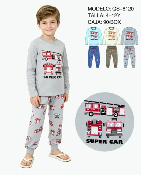 Conjunto de 2 piezas con playera de manga larga y pantalón jogger estampado de bomberos para niño