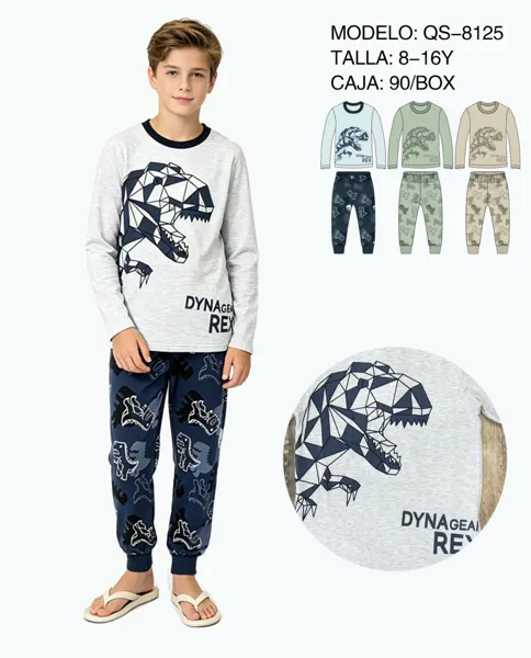 Conjunto de 2 piezas con playera de manga larga y pantalón jogger estampado de dinosaurio para niño