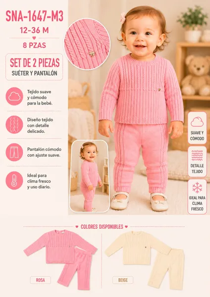 Conjunto de 2 piezas con suéter y pantalón tejido para niña