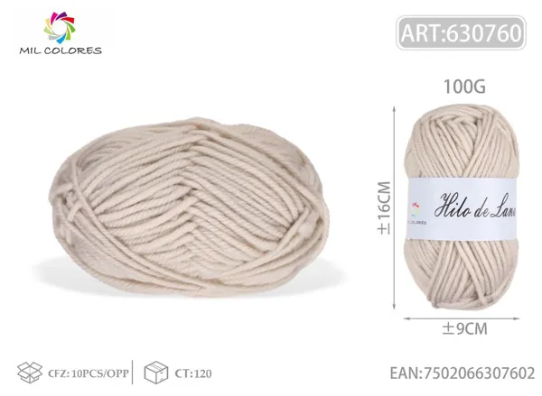 Hilo de lana gruesa macarrón 100g beige