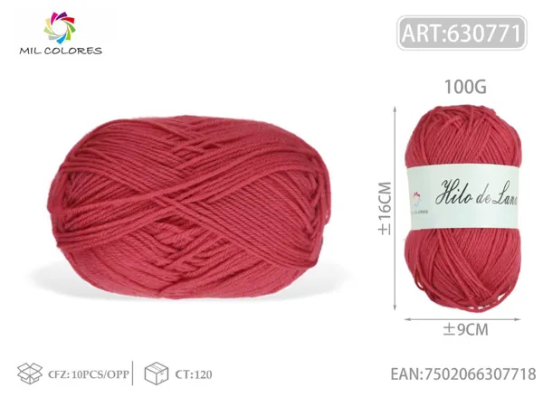 Hilo de lana fina macarrón 100g rosa fuerte