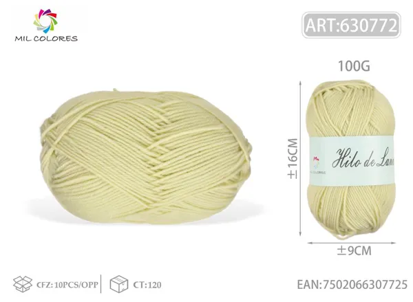 Hilo de lana fina macarrón 100g amarillo