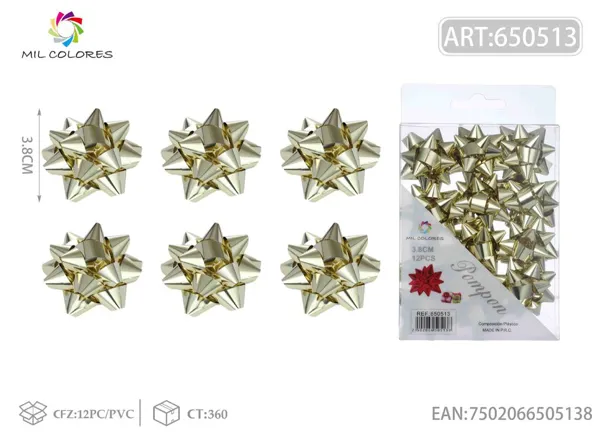 Estrellas de PET 3.8cm color dorado 12 piezas