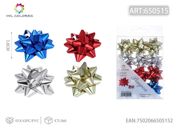 Estrellas de PET 3.8cm mezcla de 4 colores 12 piezas