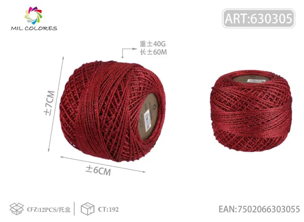 Hilo de seda multicolor grueso 40g rojo 60m