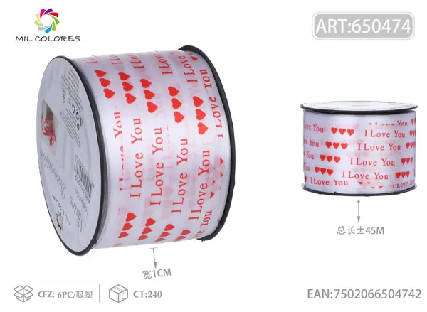 Cinta decorativa con estampado de 'Te amo' 1cm*50 yardas (45m) color blanco