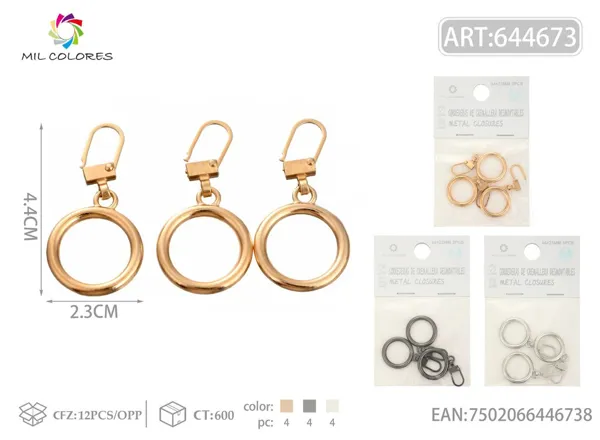 Tirador de cremallera desmontable con aro 44*23mm 3pcs
