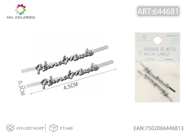 Etiqueta metálica artesanal 45mm 2pcs color plata