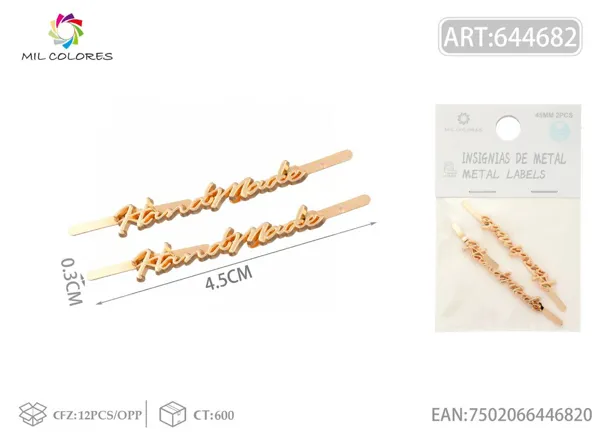 Etiqueta metálica artesanal 45mm 2pcs color oro claro