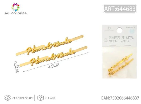 Etiqueta metálica artesanal 45mm 2pcs color oro falso