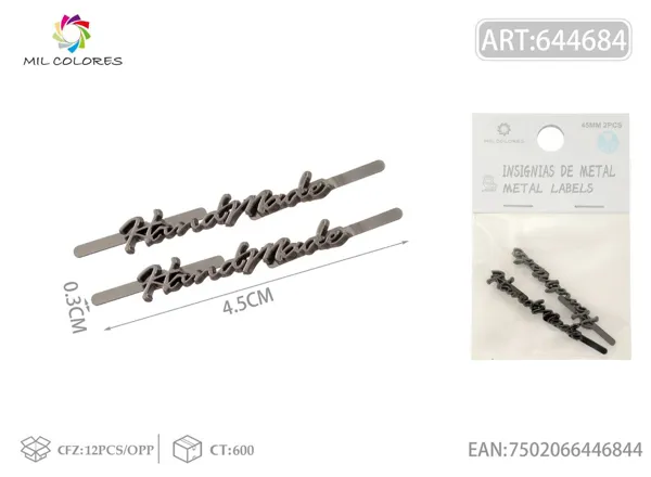 Etiqueta metálica artesanal 45mm 2pcs color negro pistola