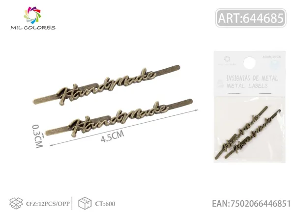 Etiqueta metálica artesanal 45mm 2pcs color bronce antiguo