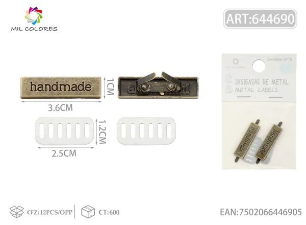 Etiqueta metálica artesanal rectangular 36*10mm 2pcs color bronce antiguo