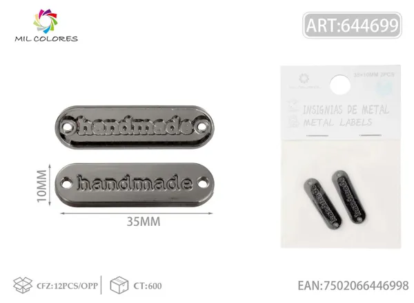 Etiqueta metálica artesanal 35*10mm 2pcs color negro pistola