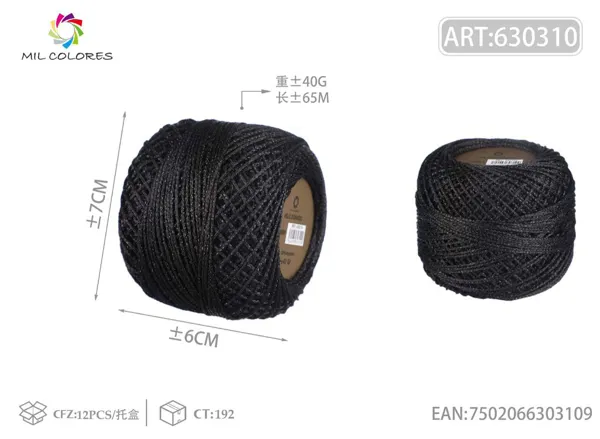 Hilo de seda multicolor grueso 40g negro 65m