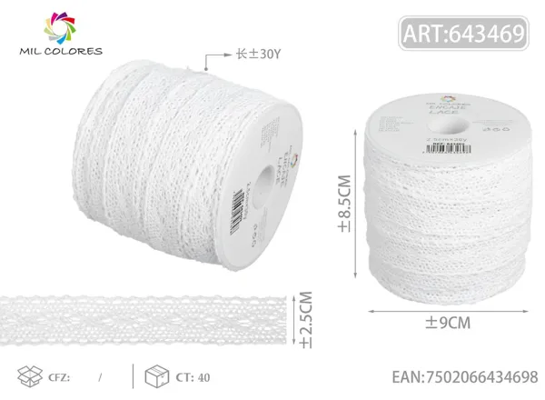 Puntilla de algodón 1259# 2.5cm*30y blanco