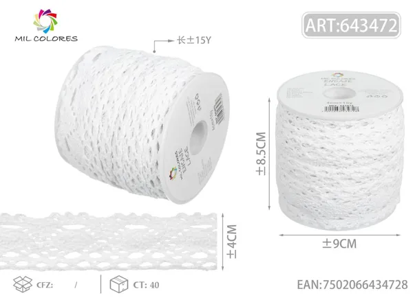 Puntilla de algodón 1011# 4.0cm*15y blanco