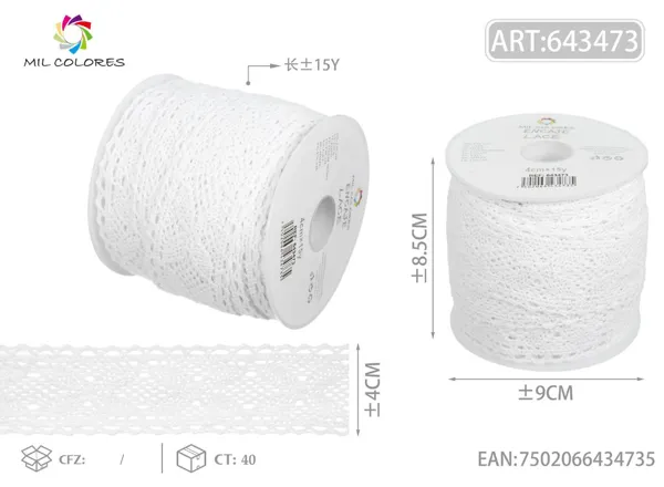 Puntilla de algodón 1133# 4.0cm*15y blanco