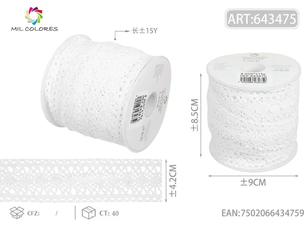 Puntilla de algodón 1216# 4.2cm*15y blanco