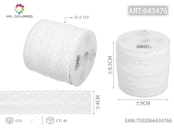 Puntilla de algodón 1009# 4.0cm*15y blanco
