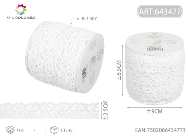 Puntilla de algodón 1113# 2.5cm*30y blanco
