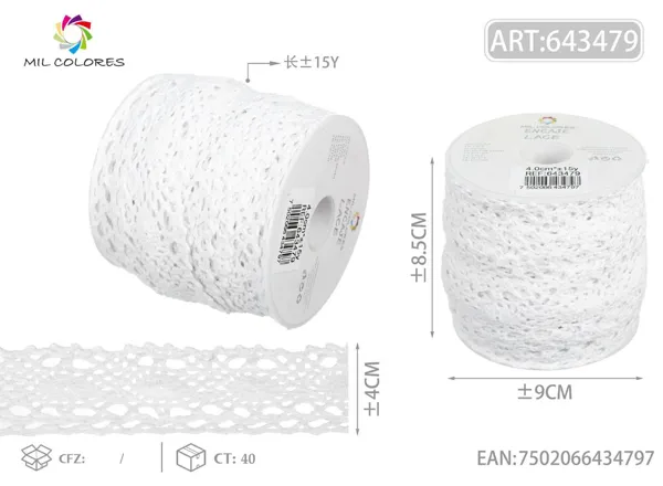 Puntilla de algodón 1010# 4.0cm*15y blanco