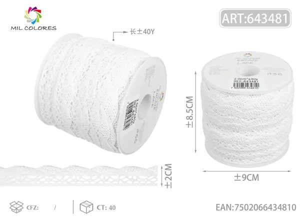 Puntilla de algodón 1175# 2.0cm*40y blanco
